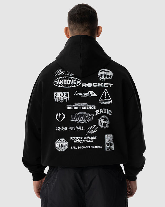Aleksandar Rakic trägt das schwarze JUST DSRPT Premium Patches Hoodie