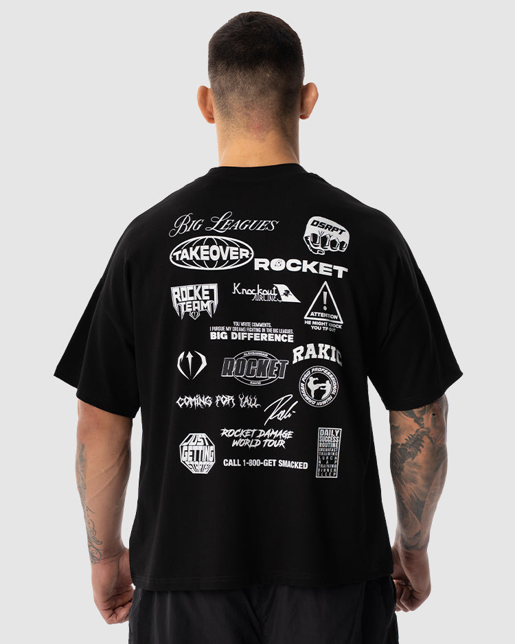 Aleksandar Rakic trägt das schwarze JUST DSRPT Premium Patches Shirt