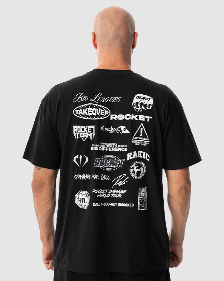 Aleksandar Rakic trägt das schwarze JUST DSRPT Standard Patches Shirt