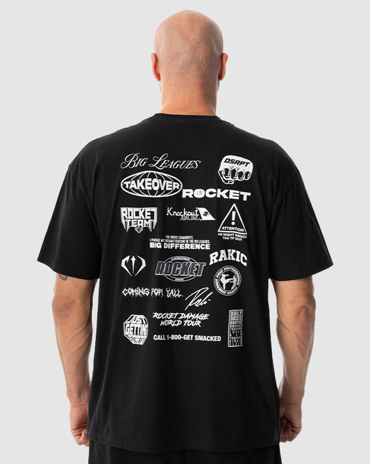 Aleksandar Rakic trägt das schwarze JUST DSRPT Standard Patches Shirt